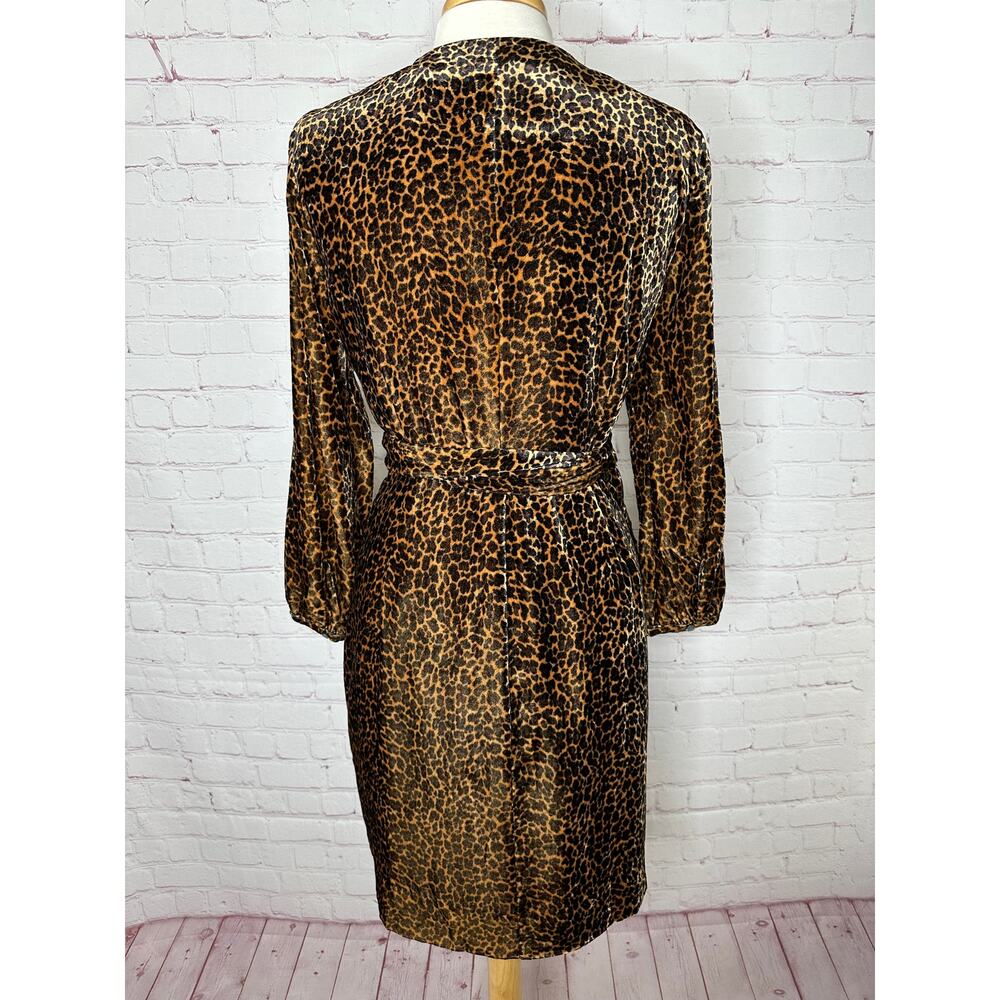 J. Crew Leopard Velvet Wrap Dress Women's Size 8 Brown Animal Fall - Picture 5 of 9
